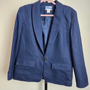 Vintage Pendleton One Button Blazer Jacket Blue 100%‎ Virgin Wool USA Made 10